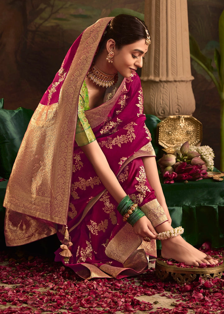 Mulberry Purple Crepe Dola Silk Saree with Rich Zari Weaving - House of Sarvati LLC