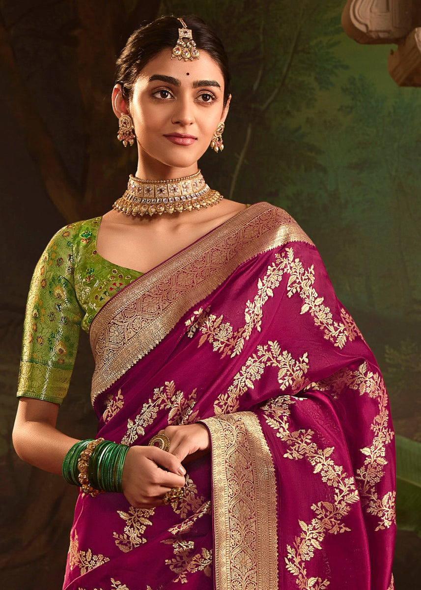 Mulberry Purple Crepe Dola Silk Saree with Rich Zari Weaving - House of Sarvati LLC