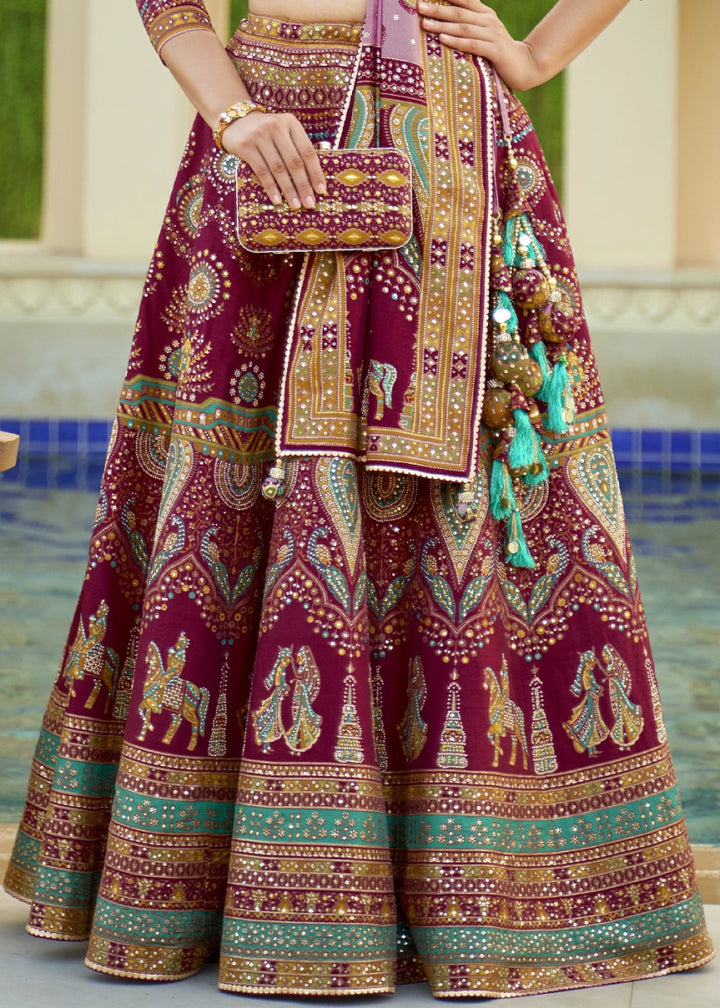 Mulberry Purple Embellished Rajwadi Silk Lehenga Choli with Aari Mirror Work - House of Sarvati LLC