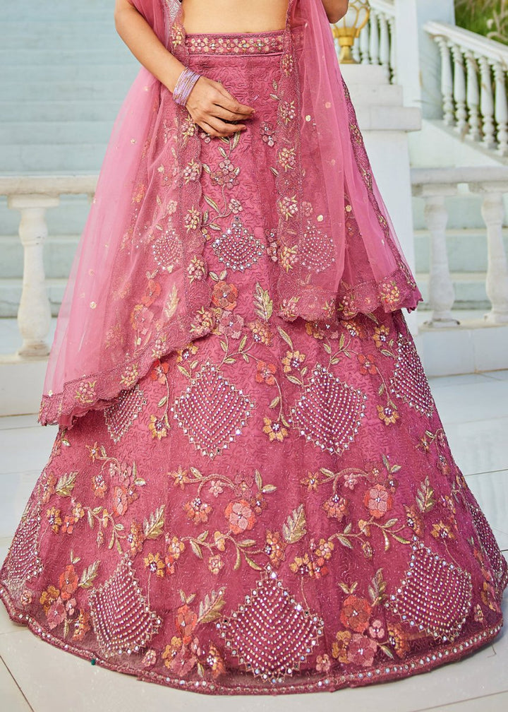 Mulberry Purple Net Lehenga Choli with Coding & Zarkan Work - House of Sarvati LLC