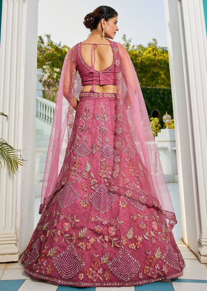 Mulberry Purple Net Lehenga Choli with Coding & Zarkan Work - House of Sarvati LLC