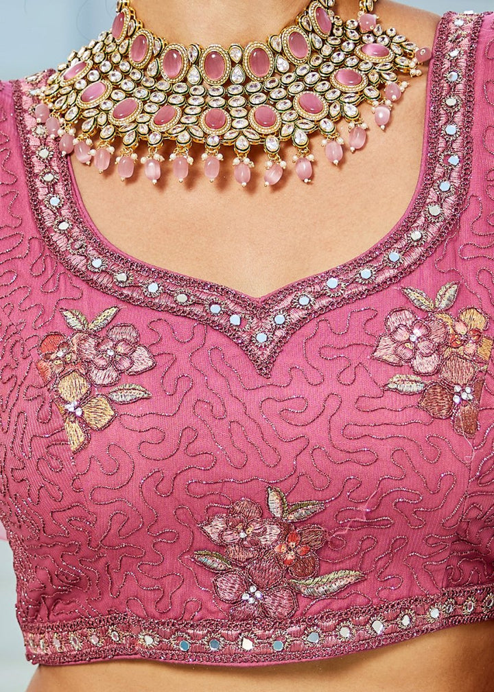 Mulberry Purple Net Lehenga Choli with Coding & Zarkan Work - House of Sarvati LLC