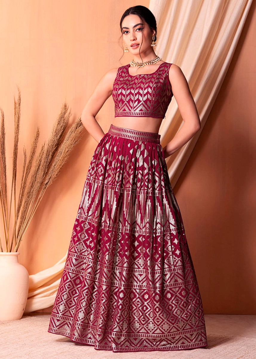 Mulberry Purple Net Lehenga Choli with Handcrafted Sequins – Bridesmaids & Festive Wear - House of Sarvati LLC