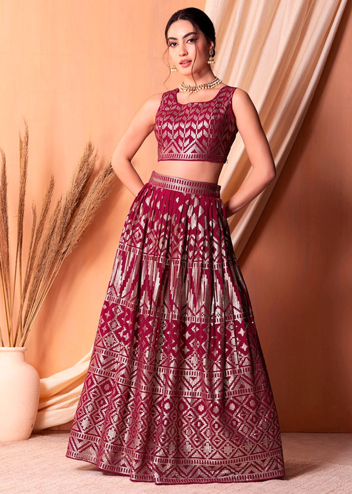 Mulberry Purple Net Lehenga Choli with Handcrafted Sequins – Bridesmaids & Festive Wear - House of Sarvati LLC