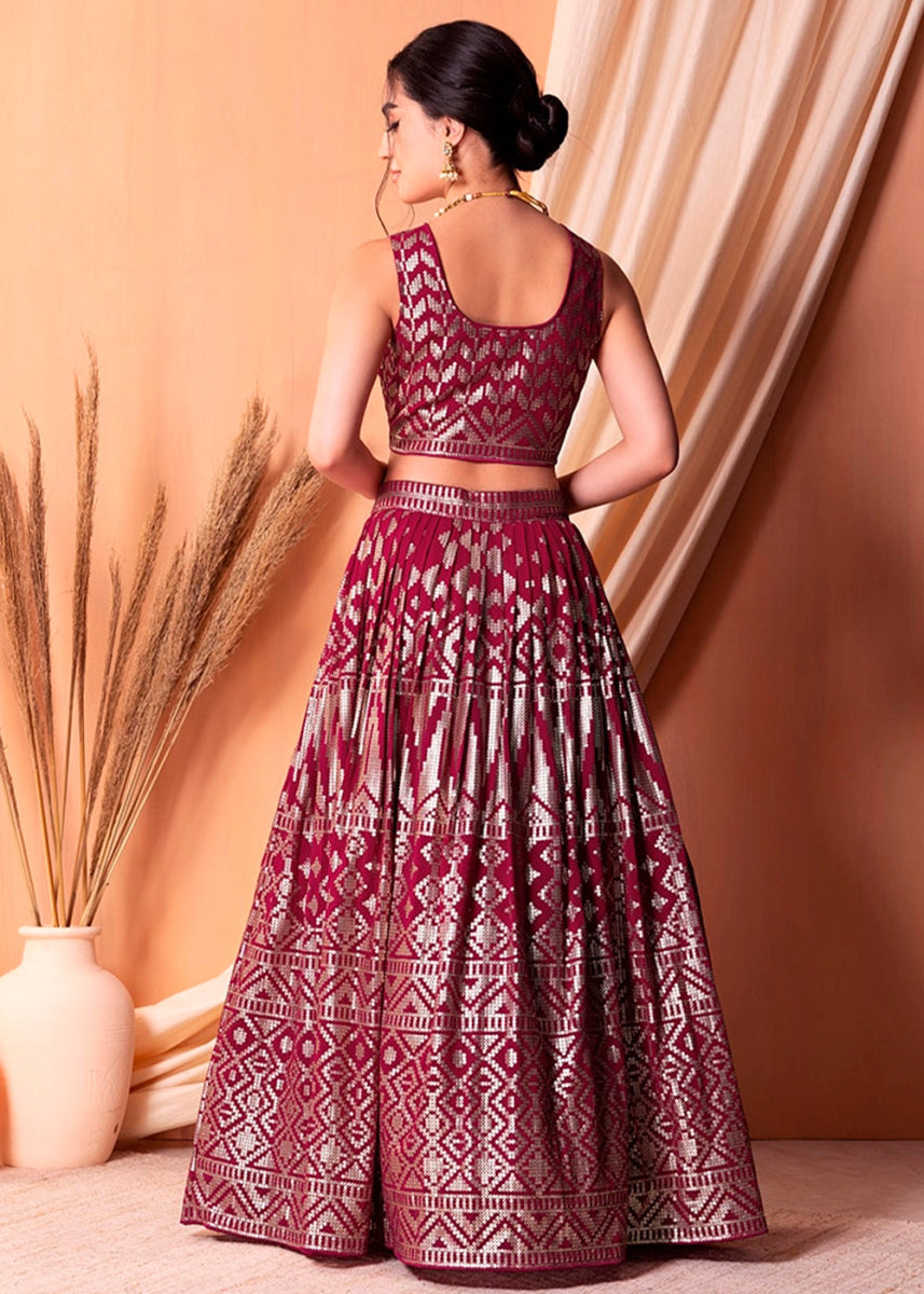 Mulberry Purple Net Lehenga Choli with Handcrafted Sequins – Bridesmaids & Festive Wear - House of Sarvati LLC