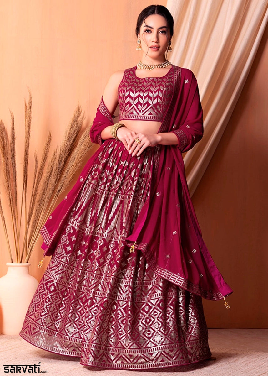 Mulberry Purple Net Lehenga Choli with Handcrafted Sequins – Bridesmaids & Festive Wear - House of Sarvati LLC