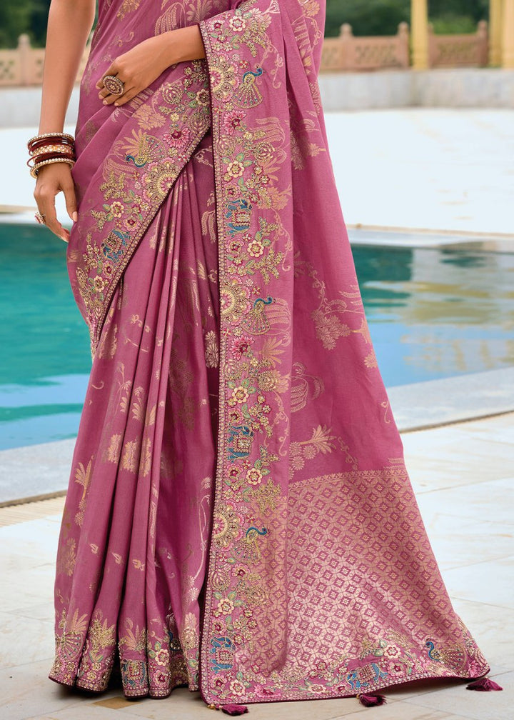 Mulberry Purple Viscose Silk Saree with Intricate Cutwork & Embroidery - House of Sarvati LLC