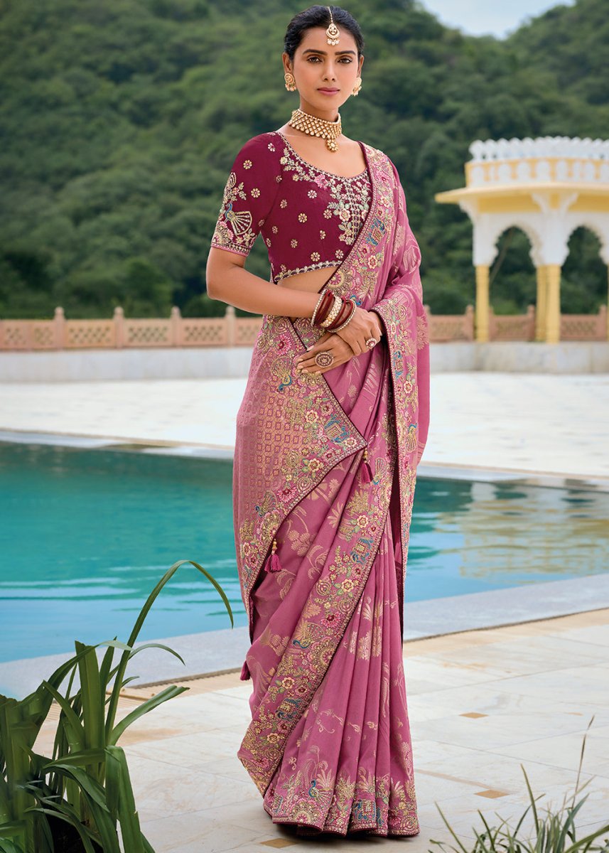 Mulberry Purple Viscose Silk Saree with Intricate Cutwork & Embroidery - House of Sarvati LLC
