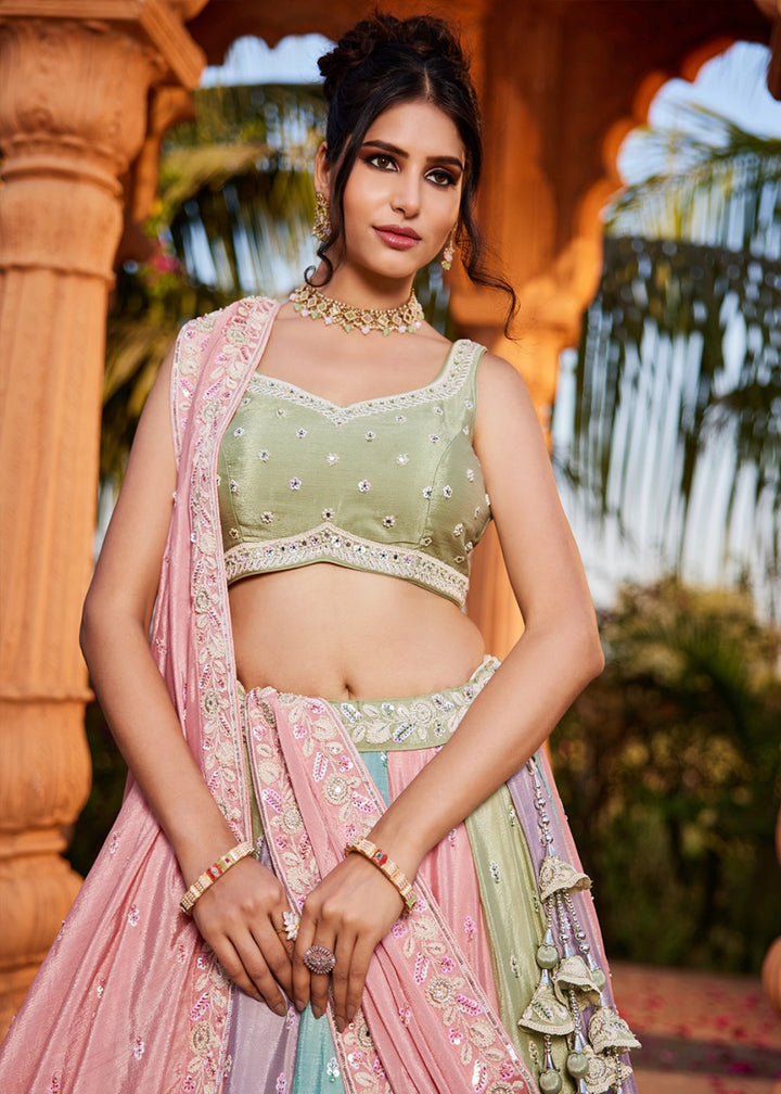 Multi Colored Chiffon Lehenga Featuring Exquisite Floral & Bead Work - House of Sarvati LLC