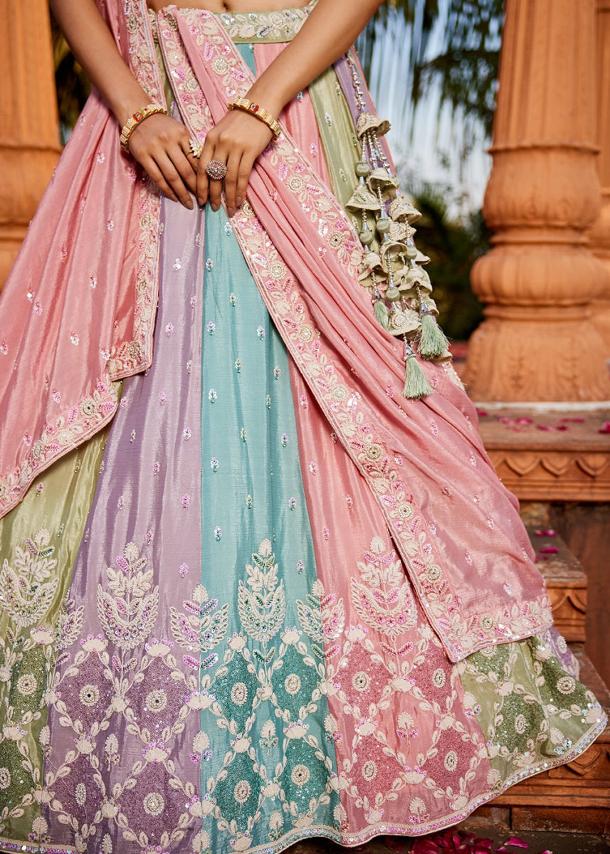 Multi Colored Chiffon Lehenga Featuring Exquisite Floral & Bead Work - House of Sarvati LLC
