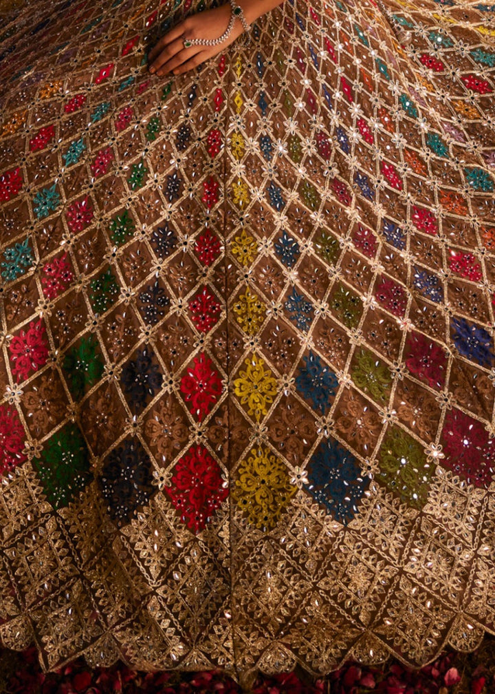 Multi colored Net Lehenga Choli with Embroidery and Sparkling Sequins Work - House of Sarvati LLC