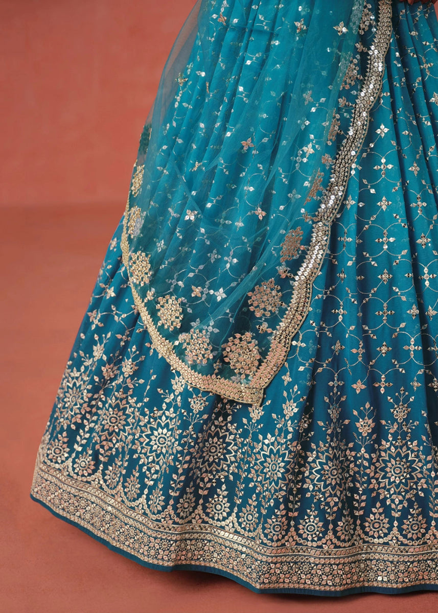 Multi - Tone Blue Lehenga Choli in Georgette with Sequin Zari Work - House of Sarvati LLC