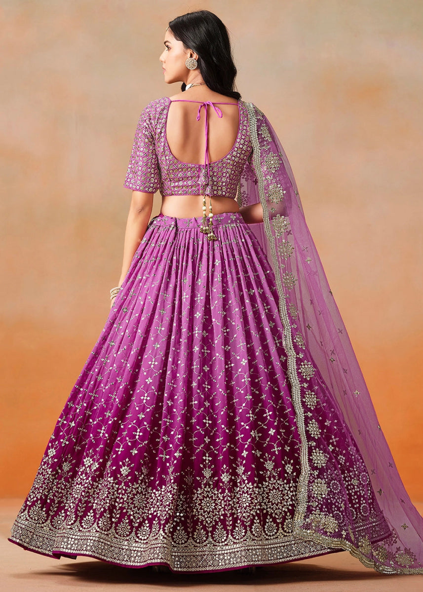 Multi - Tone Purple Lehenga Choli in Georgette with Sequin Zari Work - House of Sarvati LLC