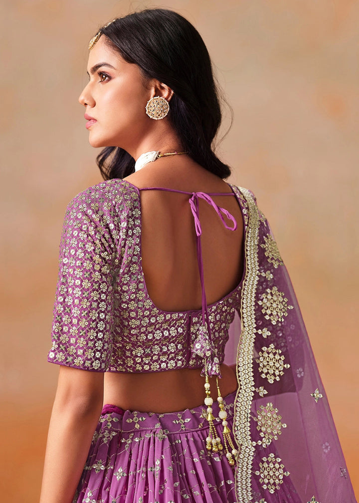 Multi - Tone Purple Lehenga Choli in Georgette with Sequin Zari Work - House of Sarvati LLC