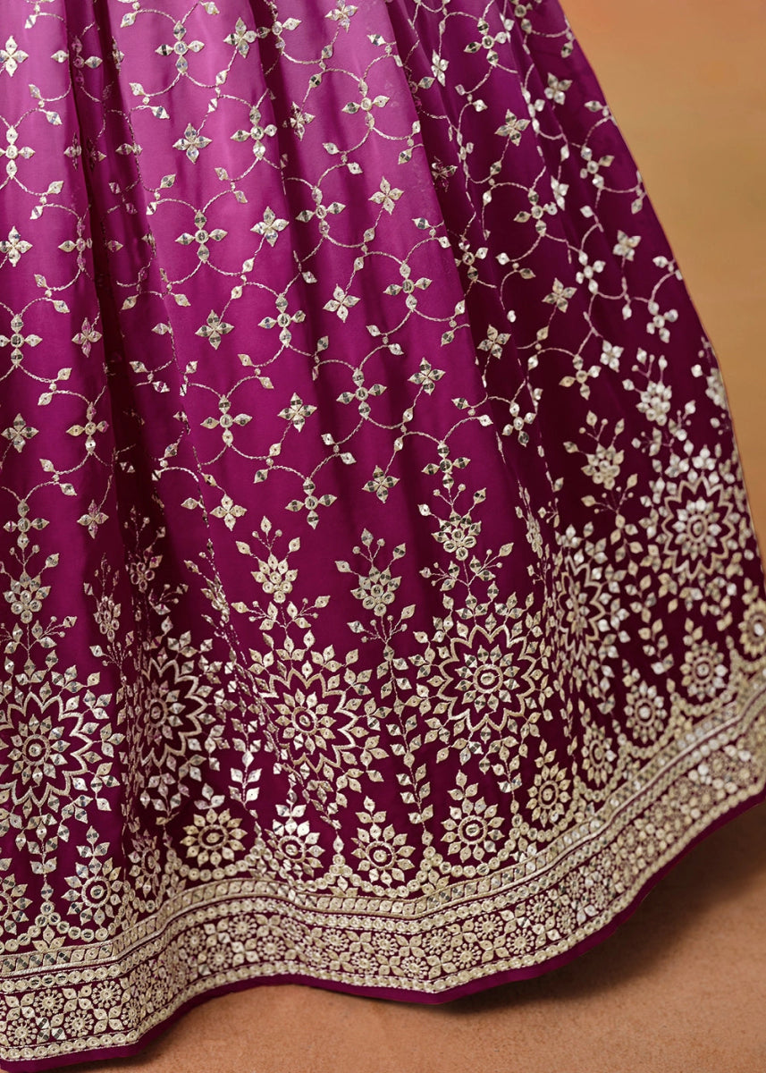 Multi - Tone Purple Lehenga Choli in Georgette with Sequin Zari Work - House of Sarvati LLC