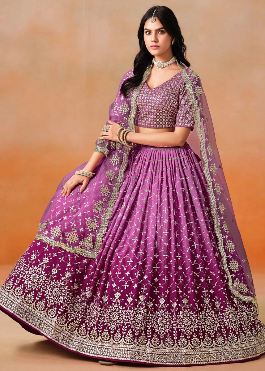 Multi - Tone Purple Lehenga Choli in Georgette with Sequin Zari Work - House of Sarvati LLC