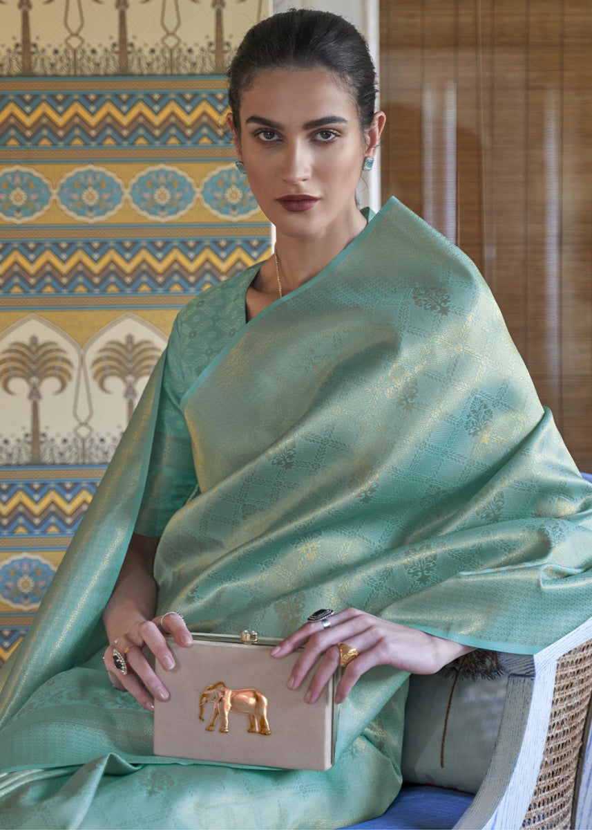 Multi - Toned Green Handloom Kanjivaram Silk Saree With Regal Finish - House of Sarvati LLC