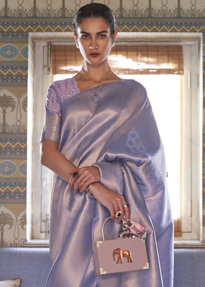 Multi - Toned Purple Handloom Kanjivaram Silk Saree With Regal Finish - House of Sarvati LLC