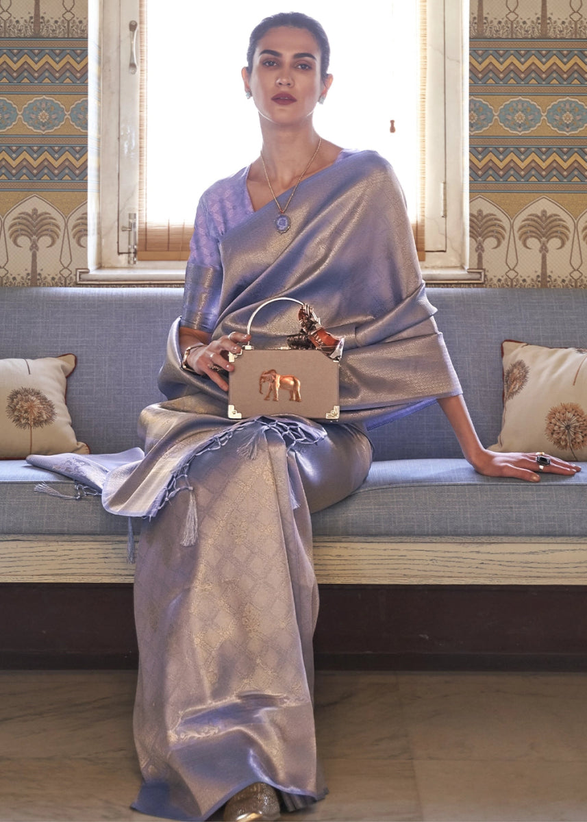 Multi - Toned Purple Handloom Kanjivaram Silk Saree With Regal Finish - House of Sarvati LLC