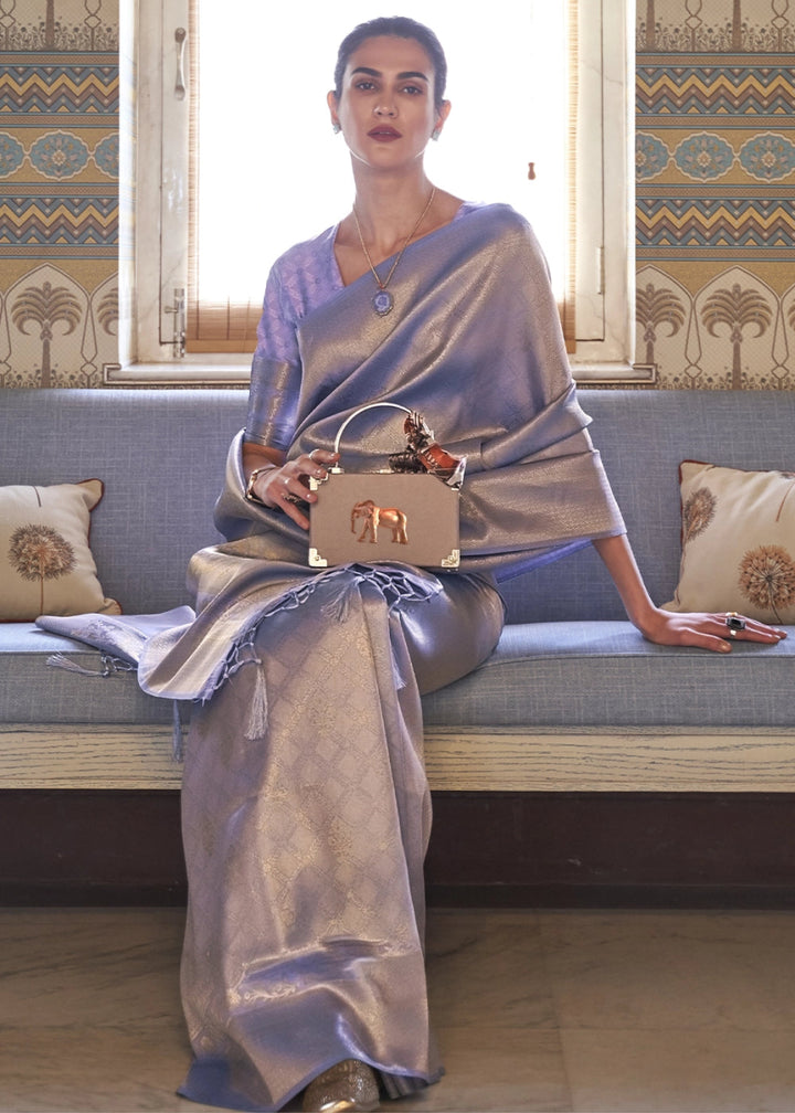 Multi - Toned Purple Handloom Kanjivaram Silk Saree With Regal Finish - House of Sarvati LLC