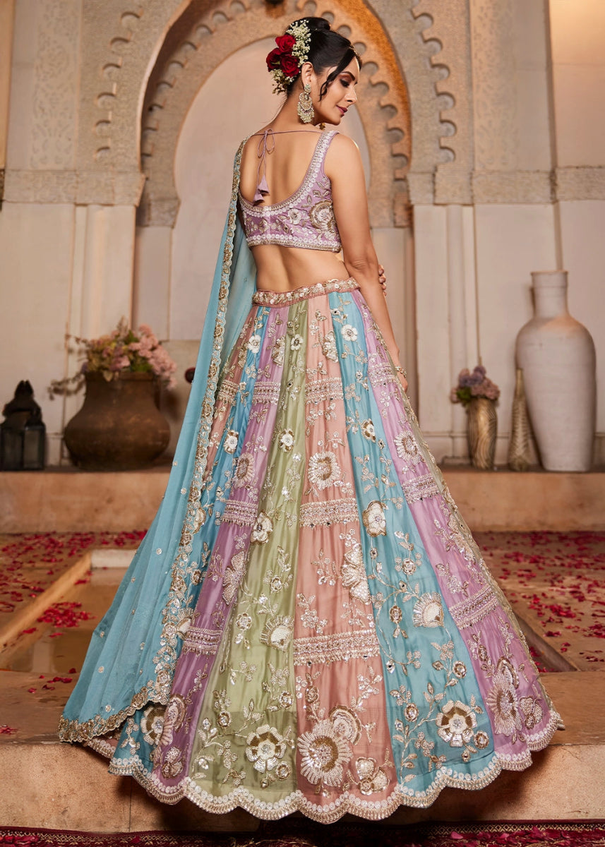 Multicolor Georgette Indian Lehenga Choli with Sequin Detailing - House of Sarvati LLC
