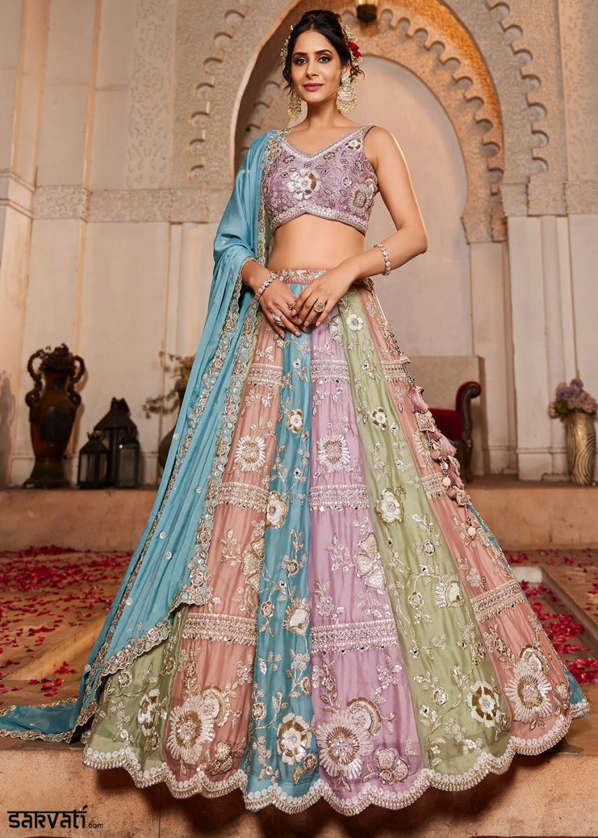 Multicolor Georgette Indian Lehenga Choli with Sequin Detailing - House of Sarvati LLC