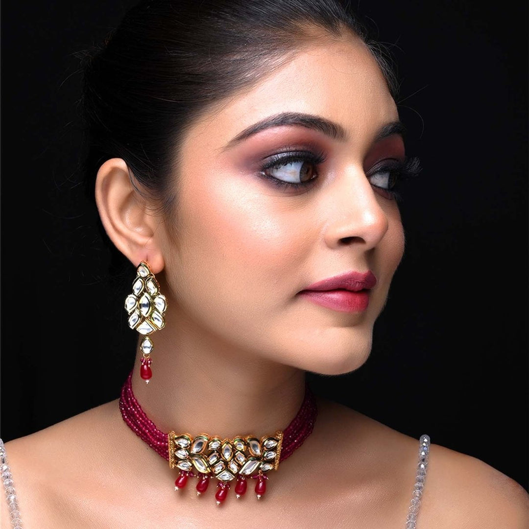 Mumtaaz Kundan Choker With Ruby Beads - House of Sarvati LLC