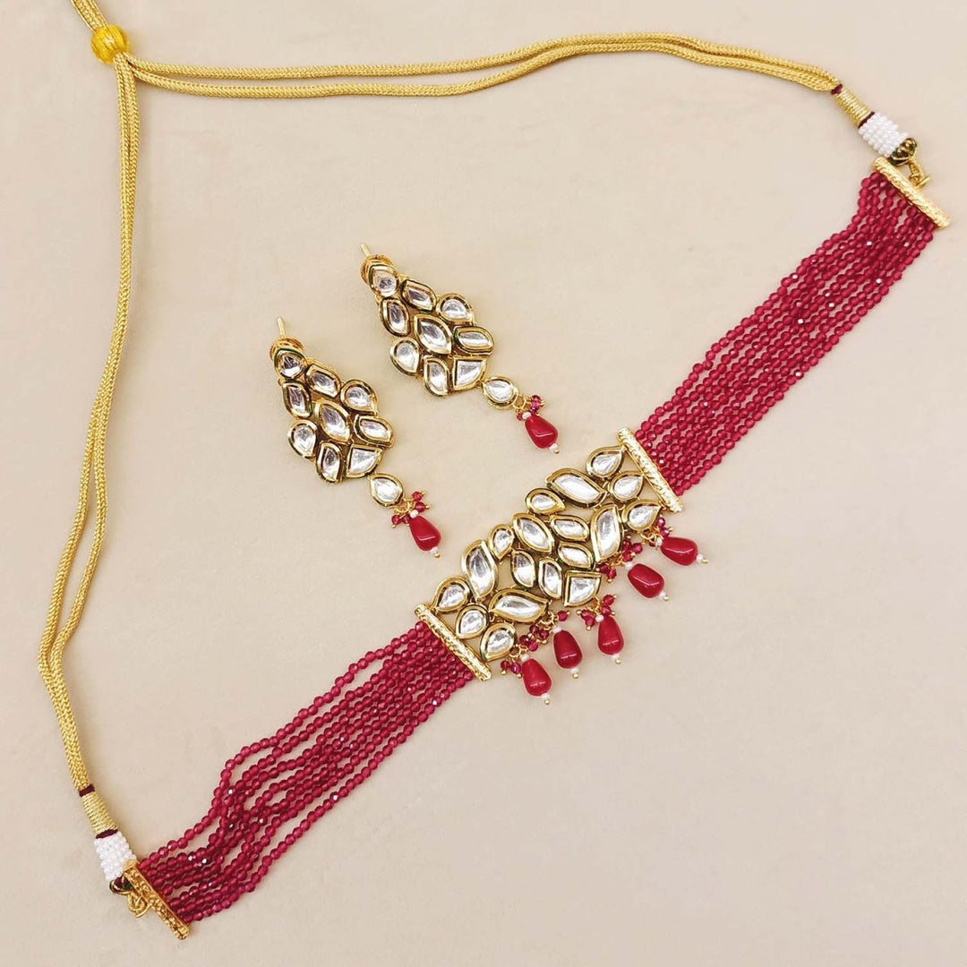 Mumtaaz Kundan Choker With Ruby Beads - House of Sarvati LLC