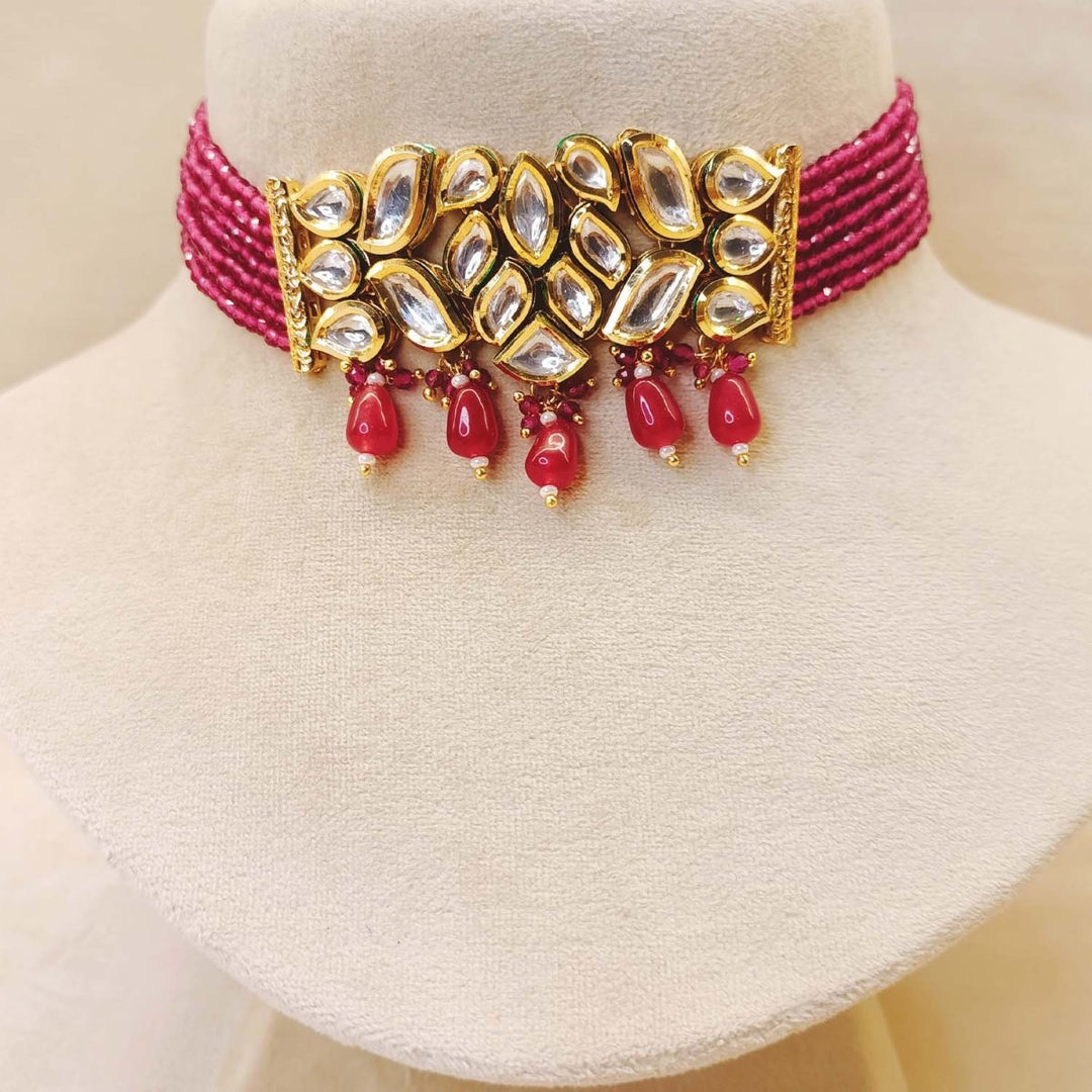 Mumtaaz Kundan Choker With Ruby Beads - House of Sarvati LLC