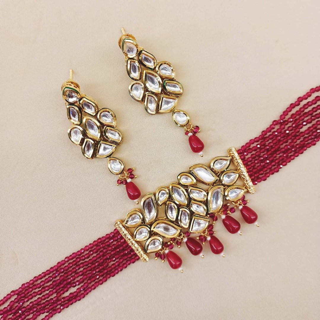 Mumtaaz Kundan Choker With Ruby Beads - House of Sarvati LLC