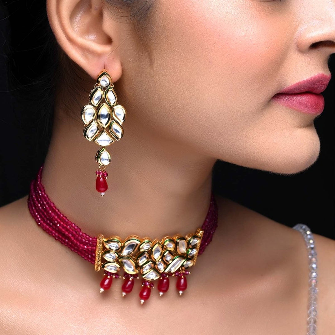 Mumtaaz Kundan Choker With Ruby Beads - House of Sarvati LLC