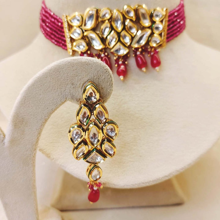 Mumtaaz Kundan Choker With Ruby Beads - House of Sarvati LLC