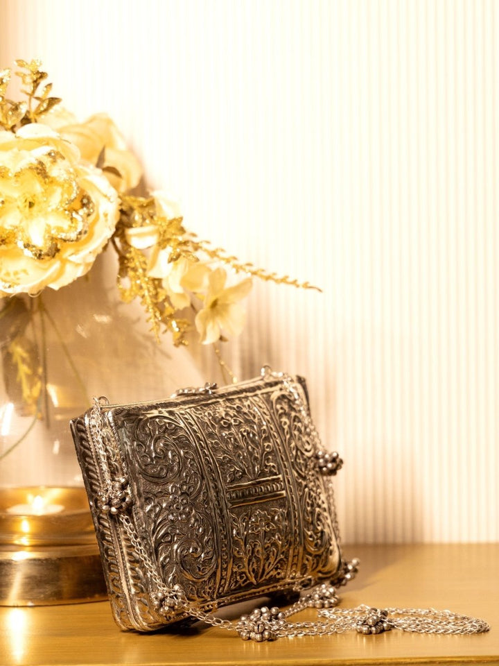 Munmun Silver Evening Clutch - House of Sarvati LLC