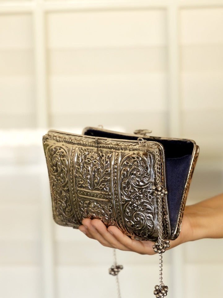 Munmun Silver Evening Clutch - House of Sarvati LLC