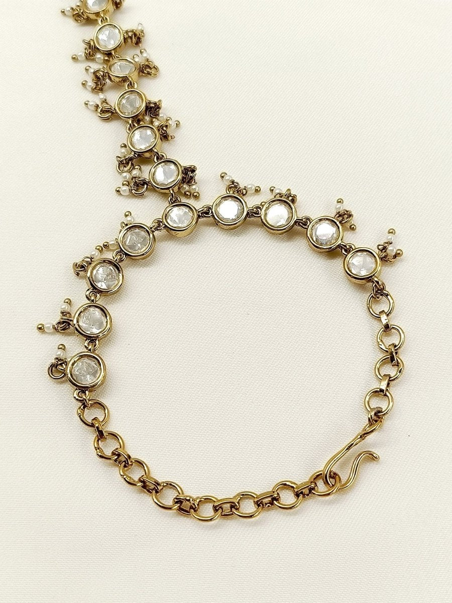 Mushtad White Kundan Hathphool Set Of 2 - House of Sarvati LLC