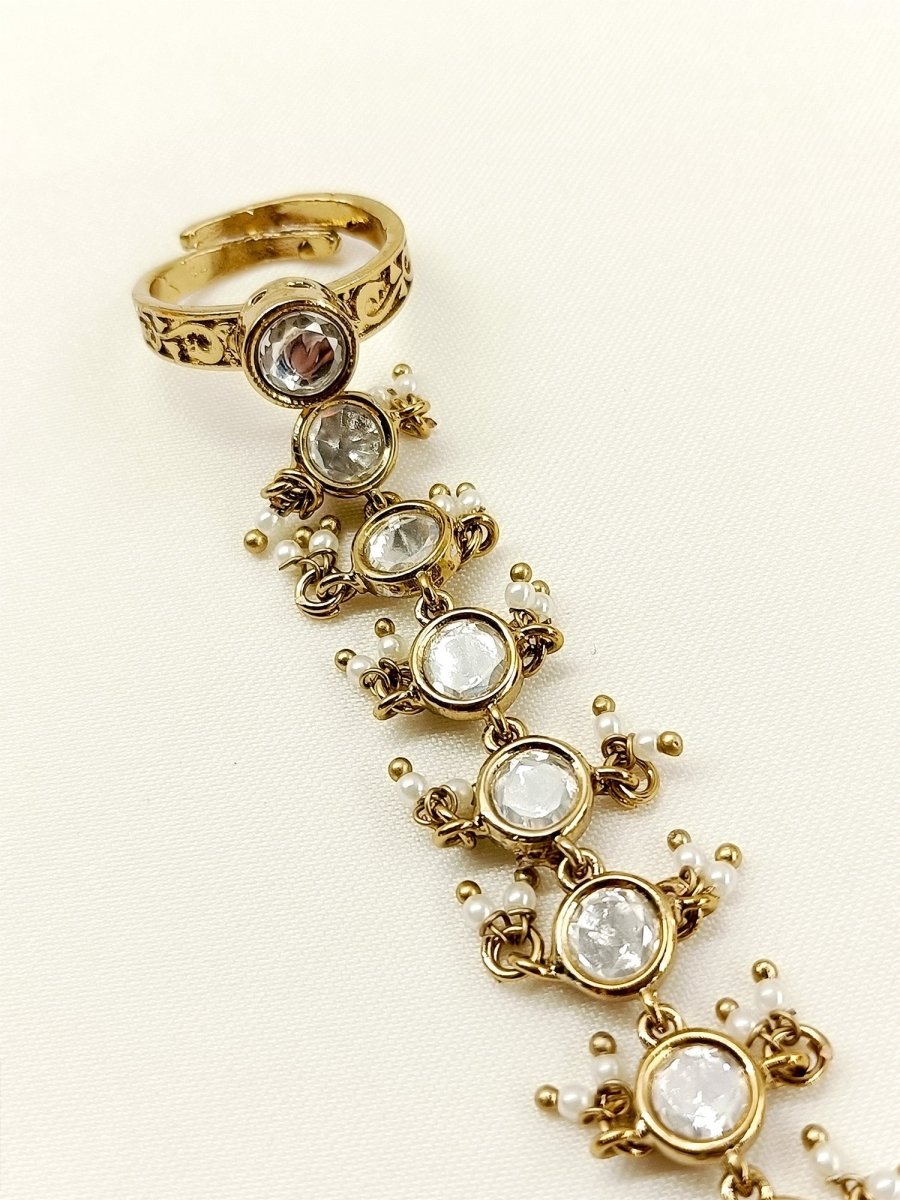 Mushtad White Kundan Hathphool Set Of 2 - House of Sarvati LLC