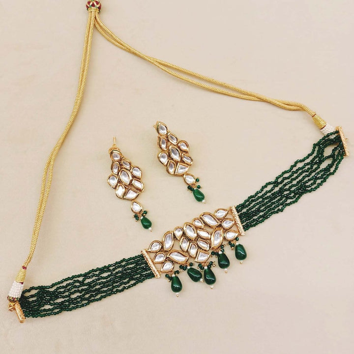 Muskaan Kundan Choker With Green Beads - House of Sarvati LLC
