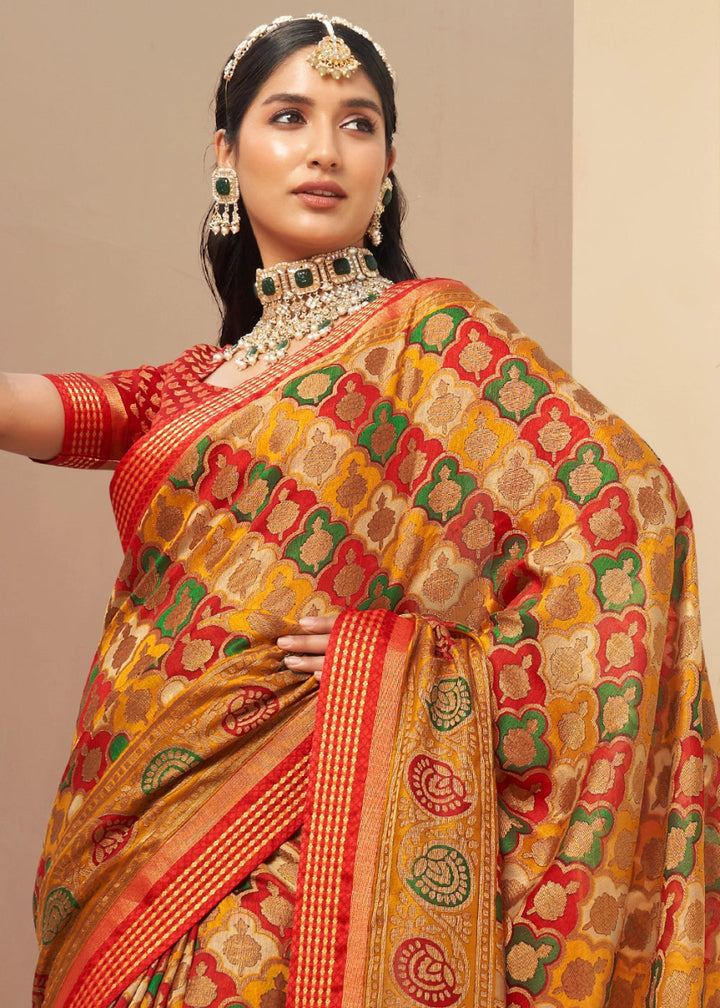 Mustard Yellow Handwoven Zari Georgette Silk Saree - House of Sarvati LLC