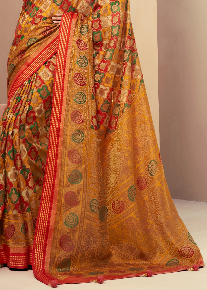Mustard Yellow Handwoven Zari Georgette Silk Saree - House of Sarvati LLC