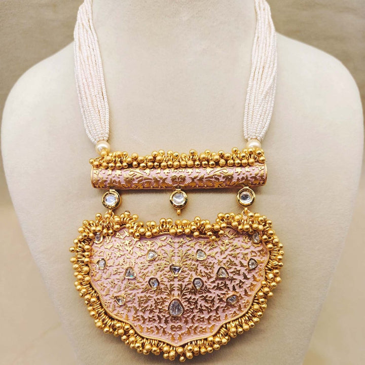 Naazneen Baby Pink Meenakari Pendant Set - House of Sarvati LLC