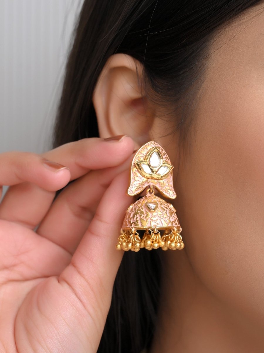 Naazneen Baby Pink Meenakari Pendant Set - House of Sarvati LLC