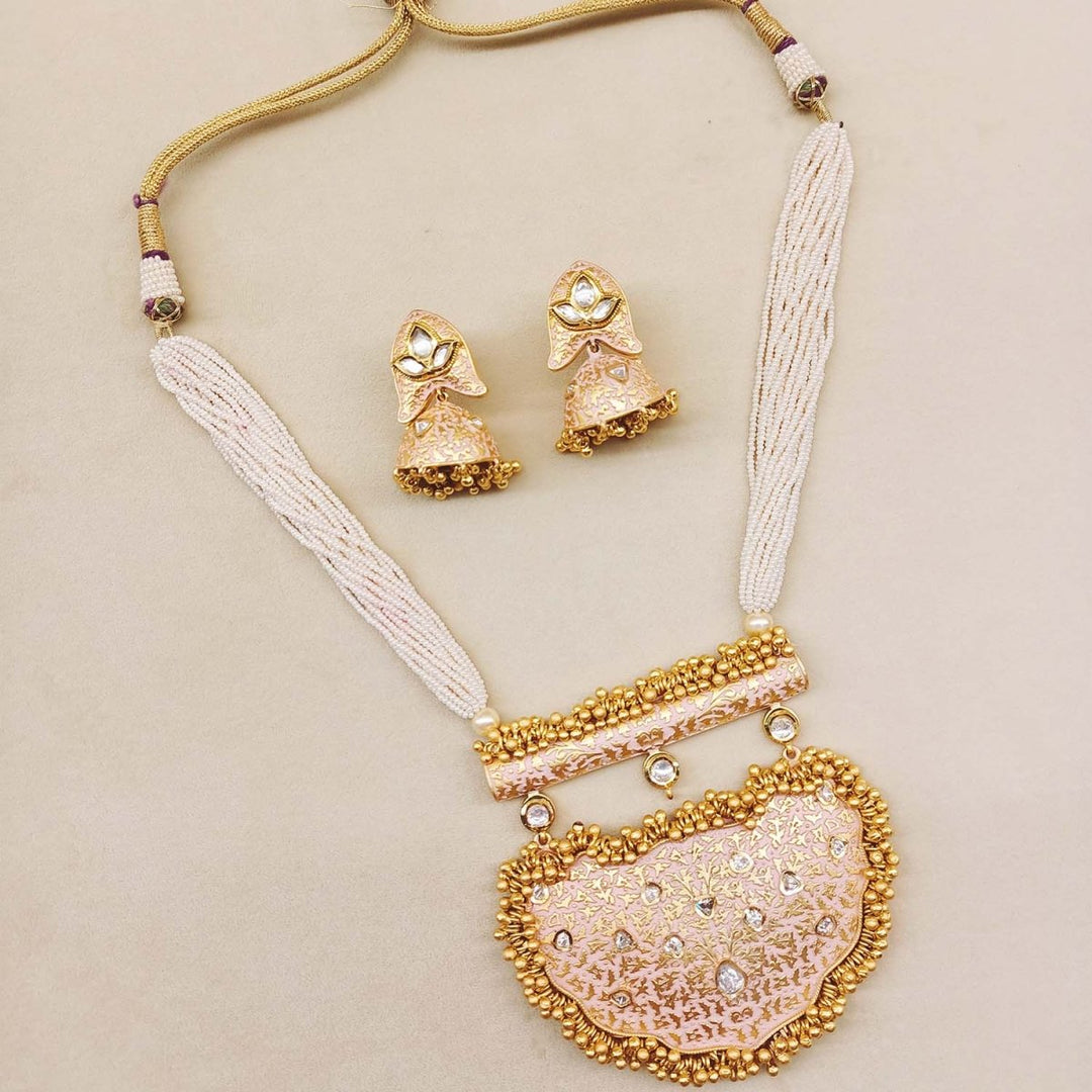 Naazneen Baby Pink Meenakari Pendant Set - House of Sarvati LLC