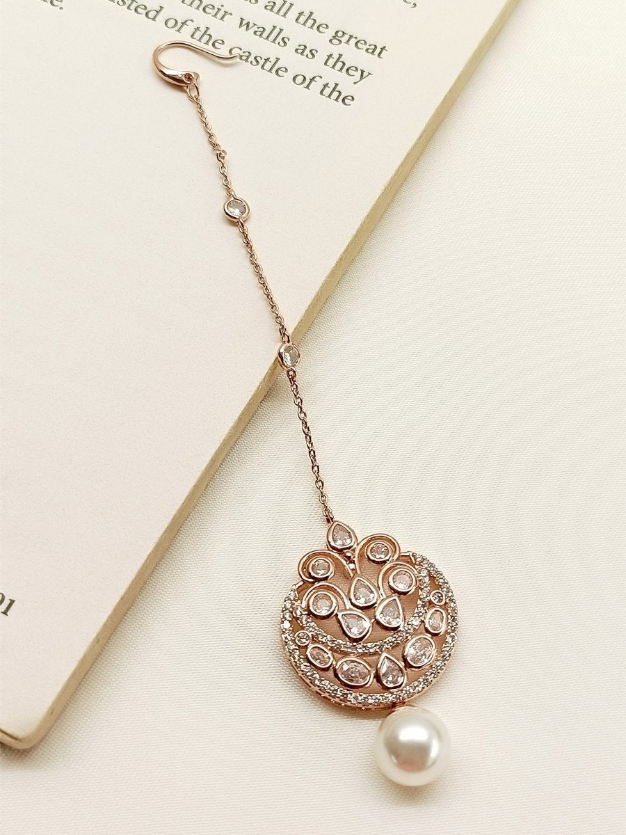 Naintara White American Diamond Maang Teeka - House of Sarvati LLC