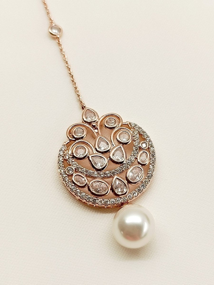 Naintara White American Diamond Maang Teeka - House of Sarvati LLC