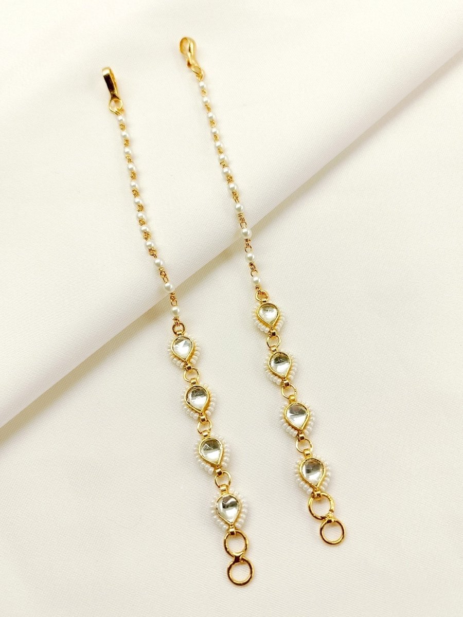 Nandika White Traditional Ear Chain - House of Sarvati LLC