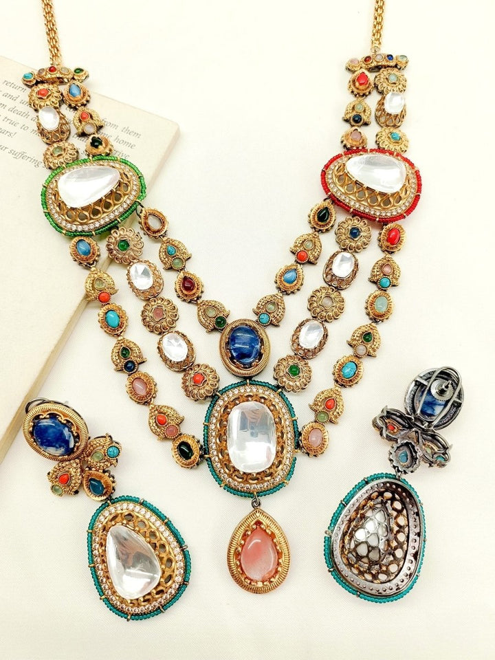 Navi Navaratna Victorian Necklace Set - House of Sarvati LLC