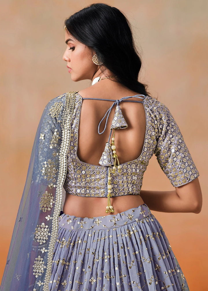 Navy Blue Lehenga Choli in Georgette with Sequin Zari Work - House of Sarvati LLC