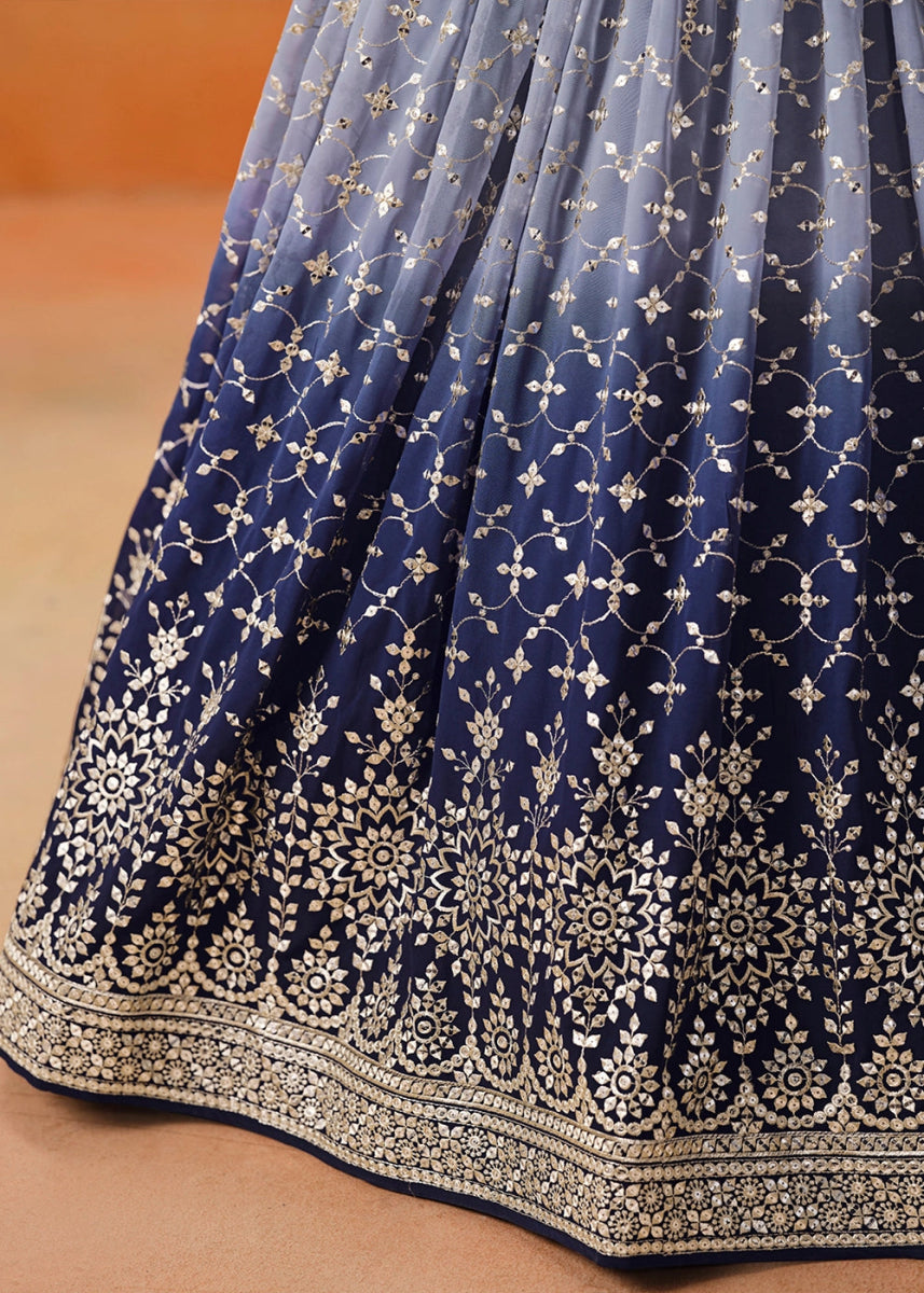 Navy Blue Lehenga Choli in Georgette with Sequin Zari Work - House of Sarvati LLC