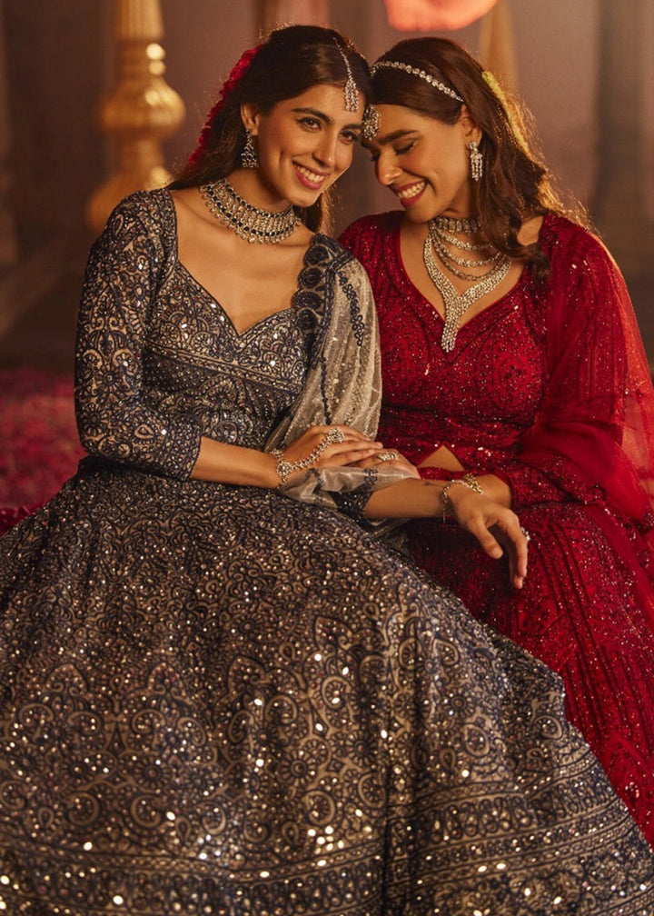 Navy Blue Net Lehenga Choli with Embroidery and Sparkling Sequins Work - House of Sarvati LLC