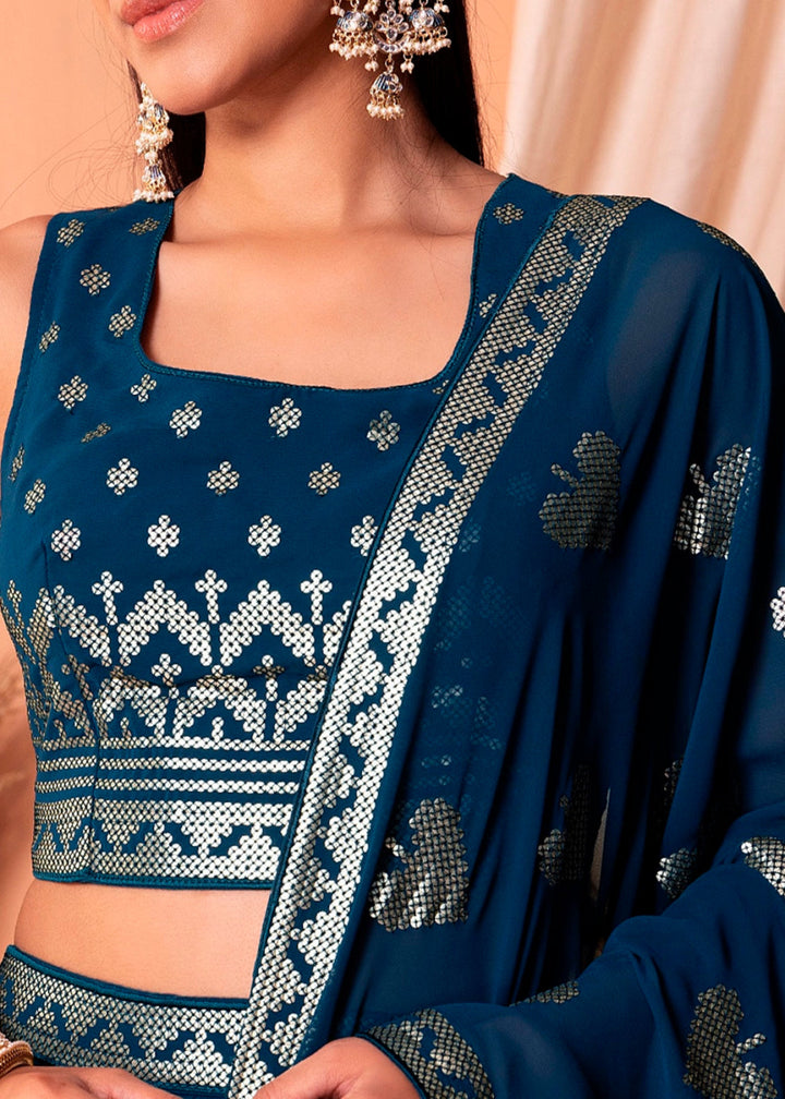 Navy Blue Net Lehenga Choli with Handcrafted Sequins – Bridesmaids & Festive Wear - House of Sarvati LLC